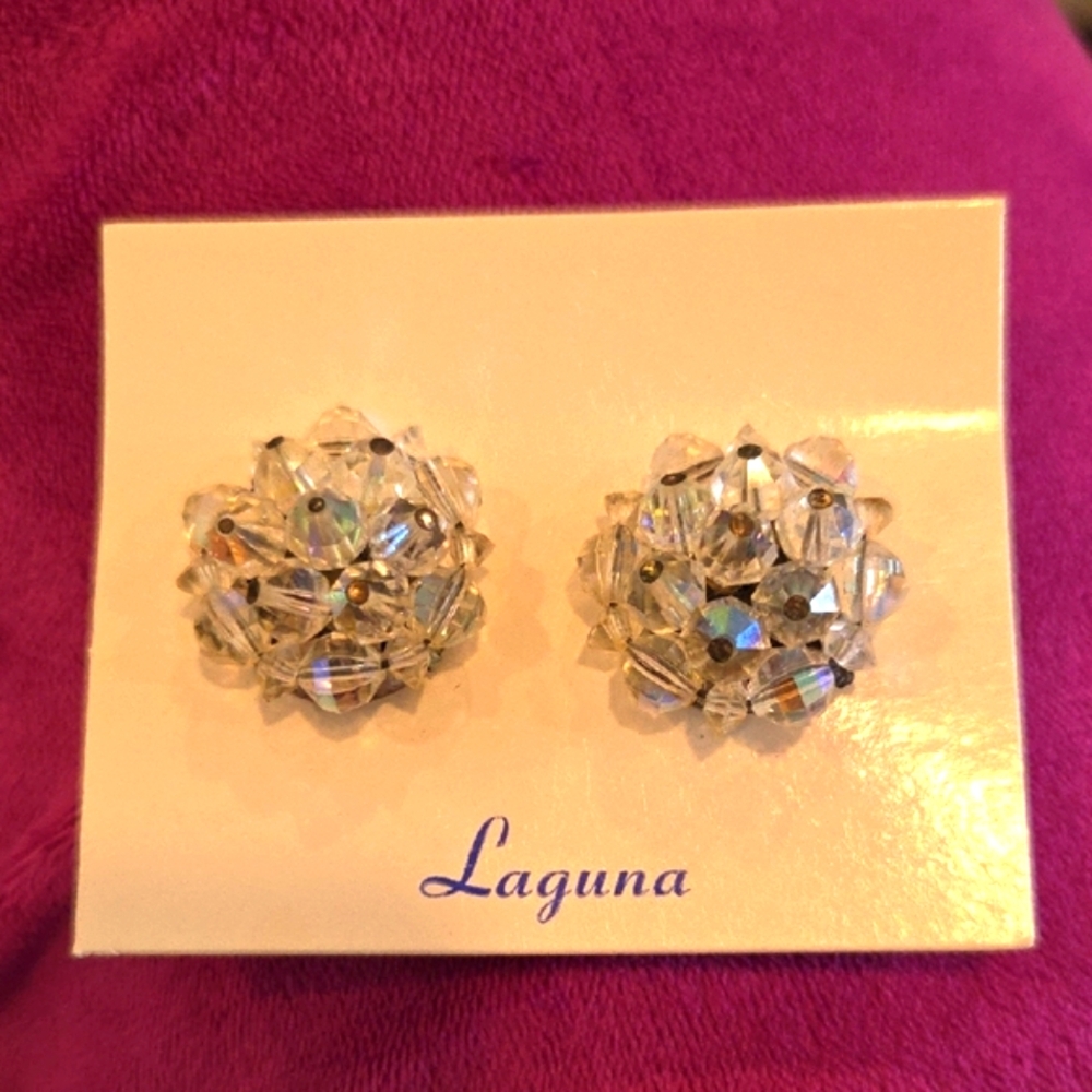 Vintage Laguna Aurora Boralis Mid Century Designer Signed Clip On Earrings